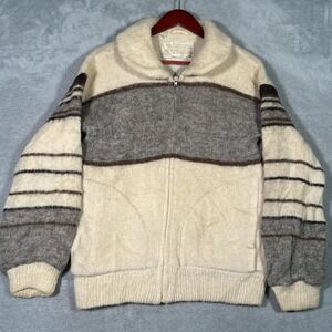 Alafoss Icewool Jacket Mens S White Wool Bomber Full Zip Lined Icelandic Sweater